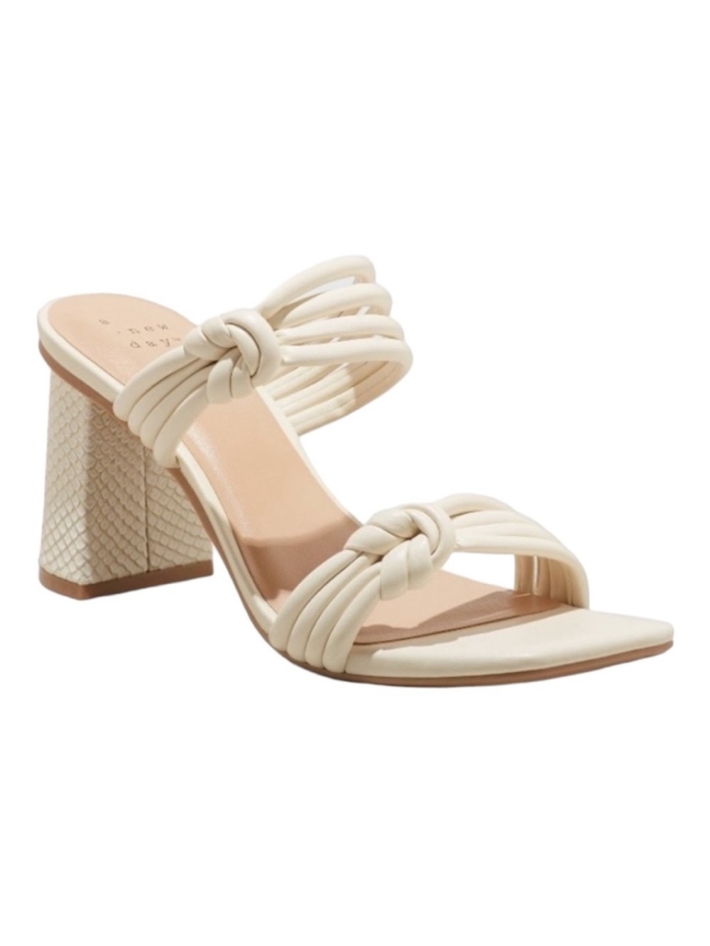 A NEW DAY nwt Ivory Ania Mule Heels with Knotted Straps & Textured Block Heels